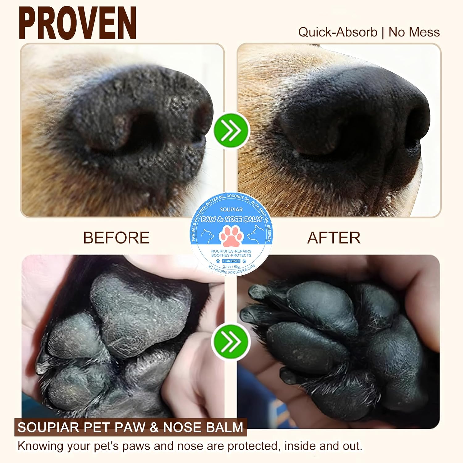 Vet-Approved Dog Paw Balm & Nose Butter 2.1oz - Lick-Safe All-Natural Moisturizer with Coconut Oil, Nourishes Dry Paws & Noses, Protects Against Hot Pavement & Winter Cold for Dogs, Cats & Horses - view 3