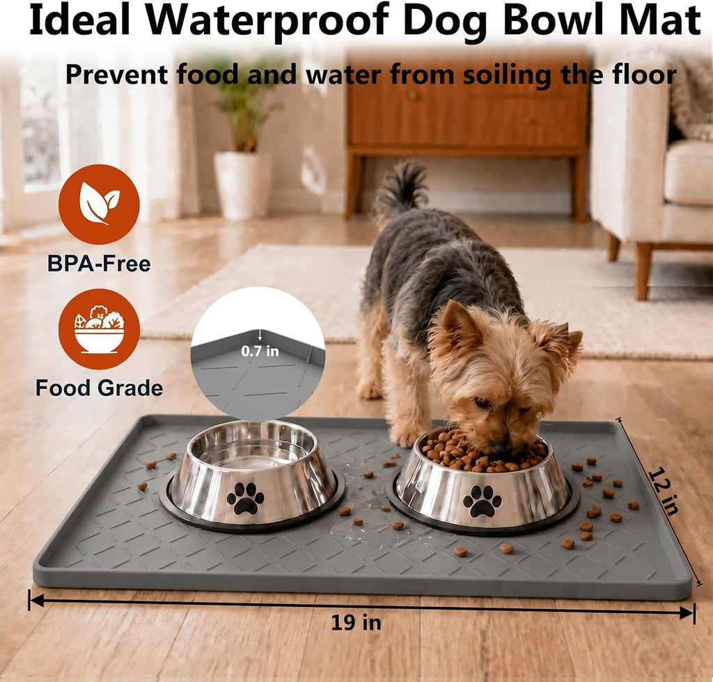 Silicone Waterproof Mat for Dog & Cat Food Mat 19"X12" | BPA-Free Non-Slip Pet Feeding Mat, Dog Food Tray for Food & Water Bowls, Protect Floor Against Spills, Dark Grey - view 2