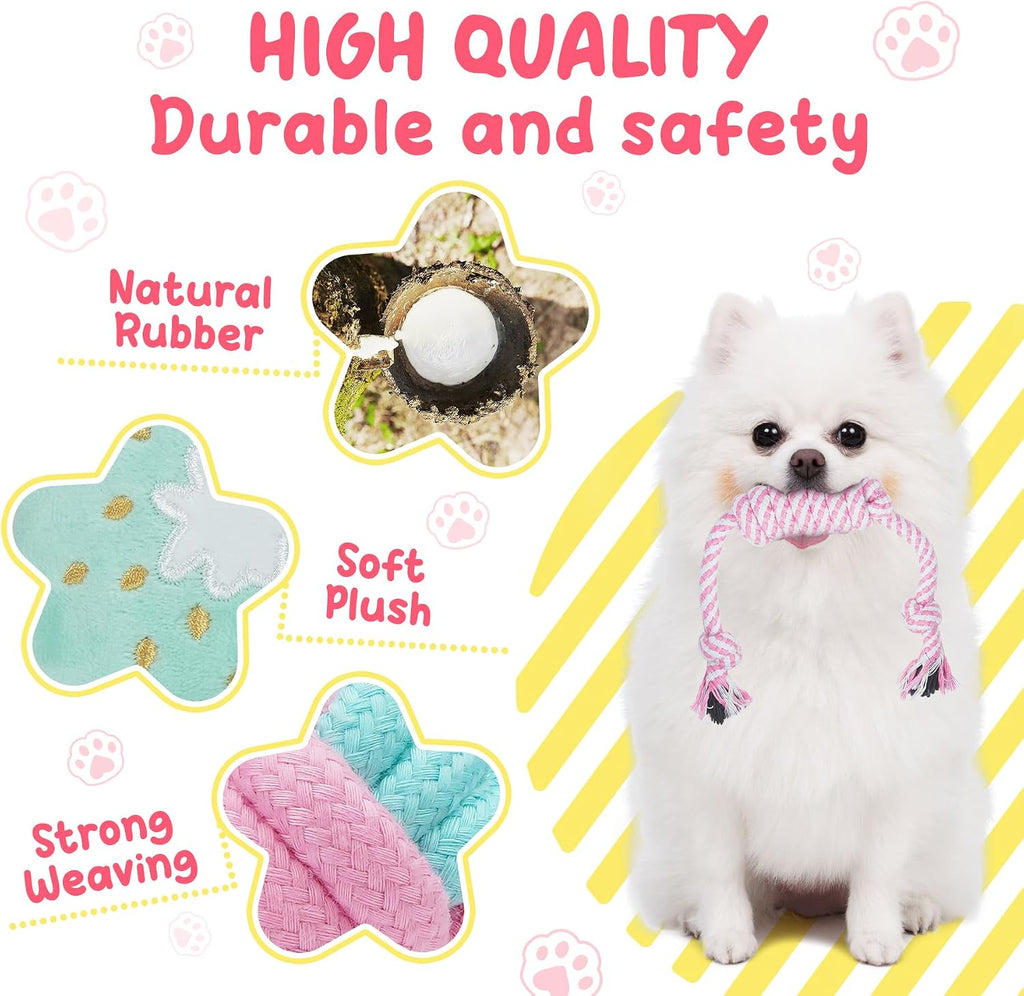 Pink Puppy Toys for Boredom - 23 Pack Puppy Chew Toys for Teething, Interactive Dog Toys for Puppies, Cute Small Dog Toys with Treat Ball, Squeaky Dog Chew Toys and Ropes - view 6