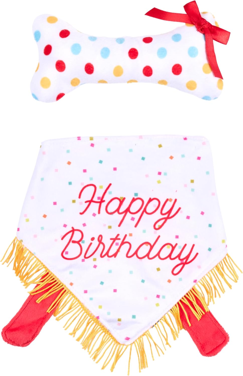 Dog Birthday Gift Bandana & Bone - Cute Accessories for Girl & Boy Dogs, Holiday Set, Fits Small, Medium, & Large Dogs, Stuffed Plush Toy, Machine Washable Handkerchief - One Size Fits Most