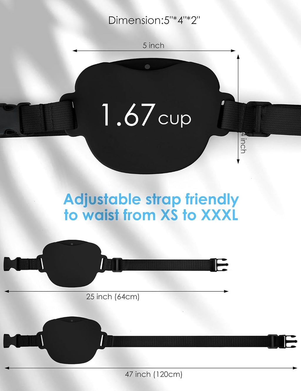 1.67 Cup Dog Treat Pouch with Training Clicker (Black) | Magnetic Closure, Silicone Bag with Waist Belt for Pet Training & Walking, Easy One-hand Treat Access - view 6