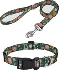 Dog Collar and Leash Set, for Small Dogs, Green Floral Set,S | with Floral Patterns, Adjustable for Small Medium Large Dogs, Comfortable for Walks and Outdoor Hikes