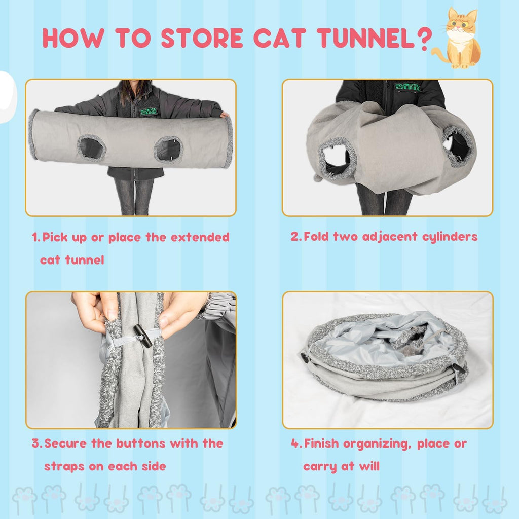 Cat Tunnels for Indoor Cats 51 Inch Collapsible Play Tube Peek Holes Toys | Collapsible cat tunnel play tube peek holes toys indoor active kittens big cats hideout crawl portable easy storage - view 7