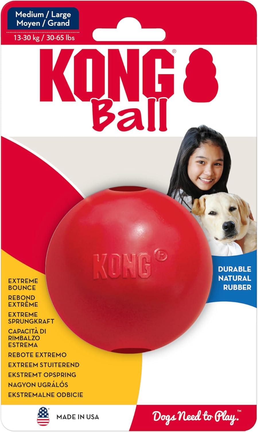 Ball with Hole, Natural Rubber Fetch Toy, Red, for Large/Medium Dogs | Durable Natural Rubber Fetch Ball with a Hole, Great for Training & Interactive Playtime with Your Dog
