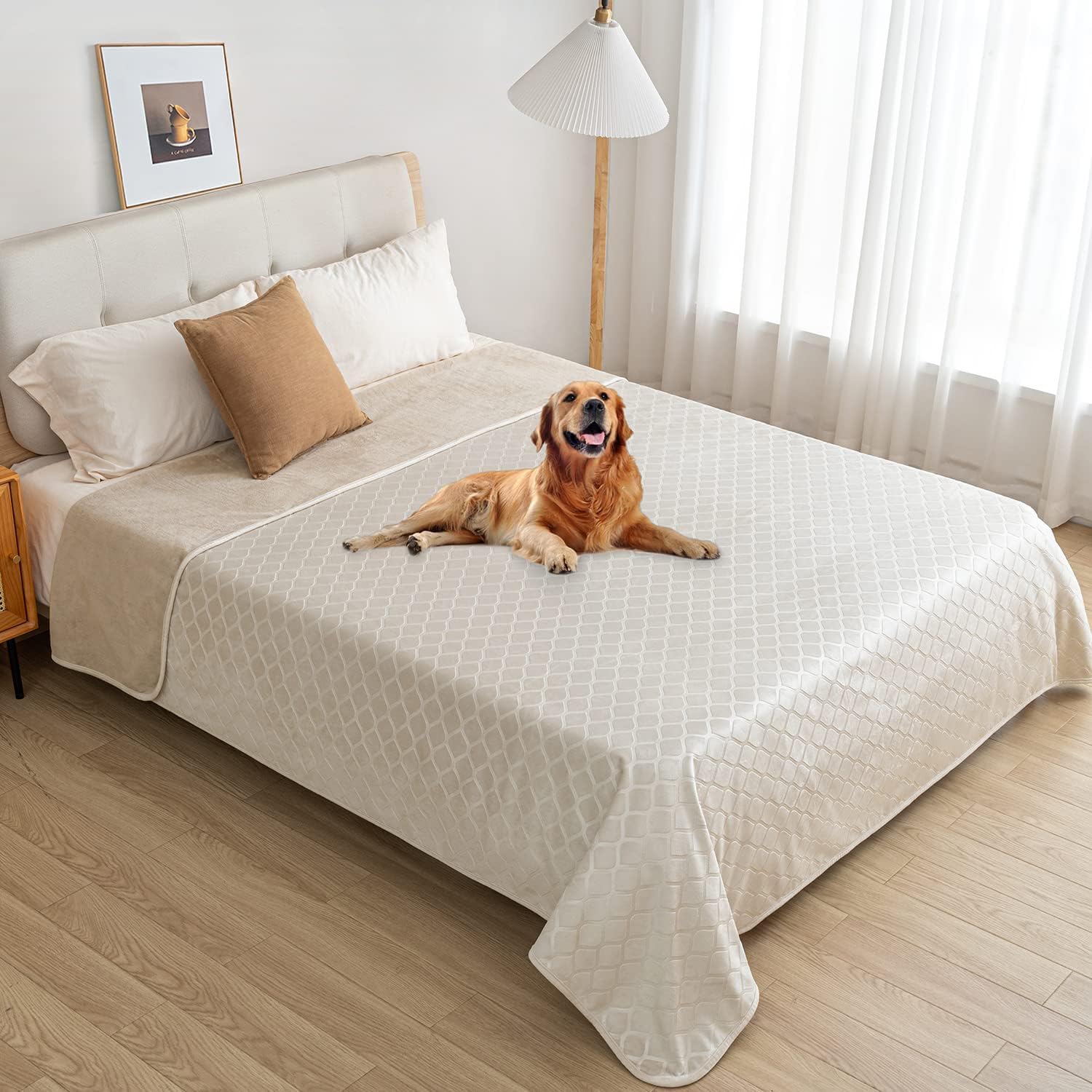 Waterproof Dog Blanket Bed Cover Dog Crystal Velvet Moroccan Fuzzy Cozy Plush Pet Blanket Throw Blanket for Couch Sofa(40 * 60 inch, Cream+Beige) - view 6