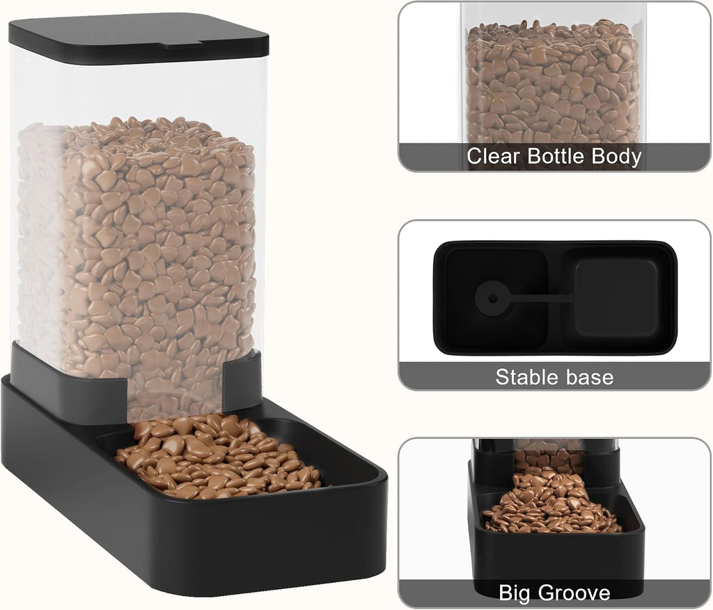 Automatic cat feeder and water dispenser in set with pet food bowl, gravity dog waterer and food feeder for small medium dog cat puppy kitten large capacity (3.3L, black) - view 4