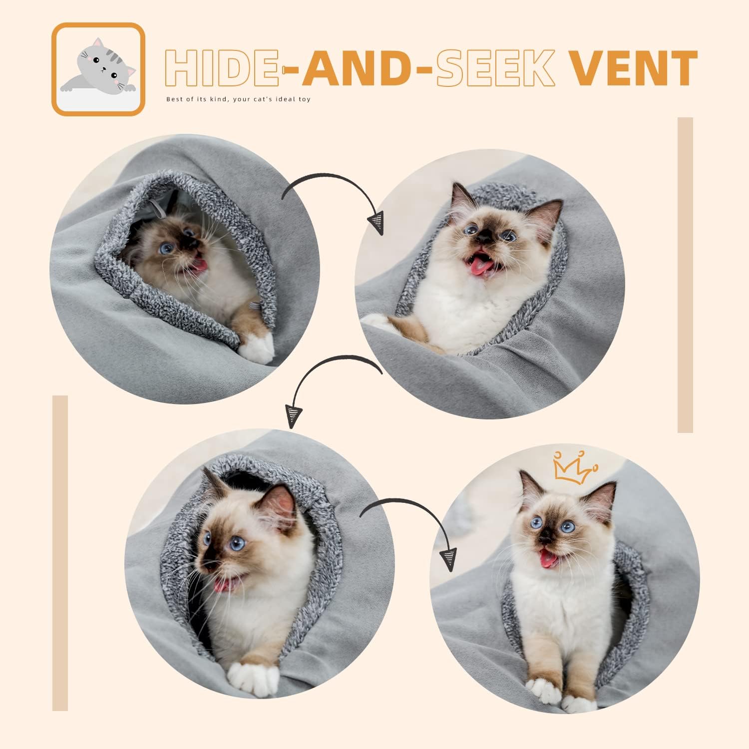 Cat Tunnel 51 Inches Long Cat Toys Collapsible Tunnel 12”Diameter | Large Cats Tube for Big Cats,Rabbits and Puppy Extra Long Cat Play Tunnel Straight with 2 Peepholes for Indoor&Adult Cats - view 5
