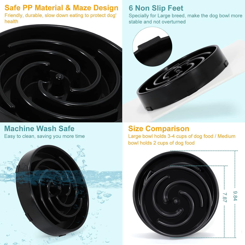 Slow feeder dog bowls for large medium dog non slip maze puzzle bowl pet slower food feeding dishes interactive bloat stop preventing choking healthy dog bowl, black - view 5