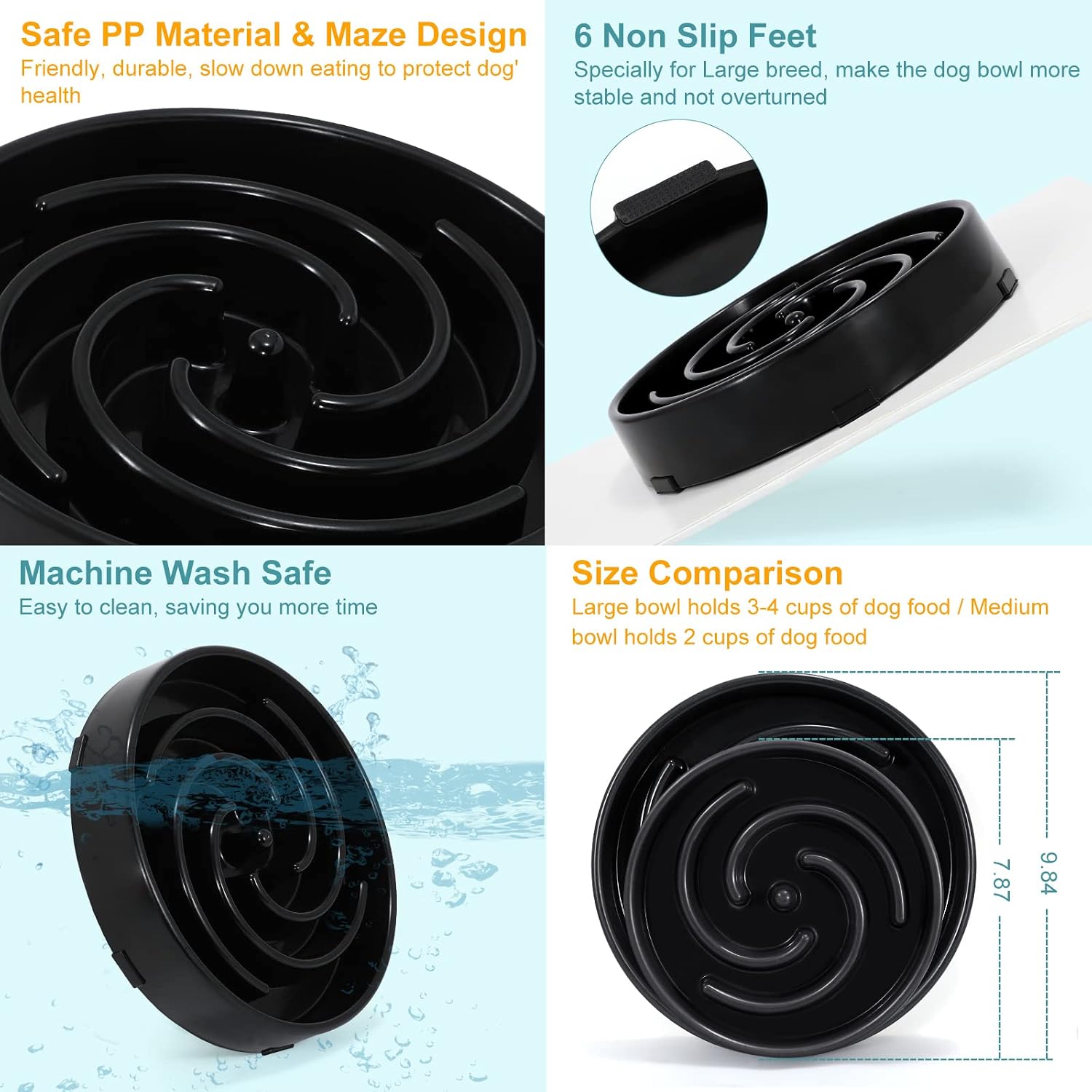 Slow feeder dog bowls for large medium dog non slip maze puzzle bowl pet slower food feeding dishes interactive bloat stop preventing choking healthy dog bowl, black - view 5