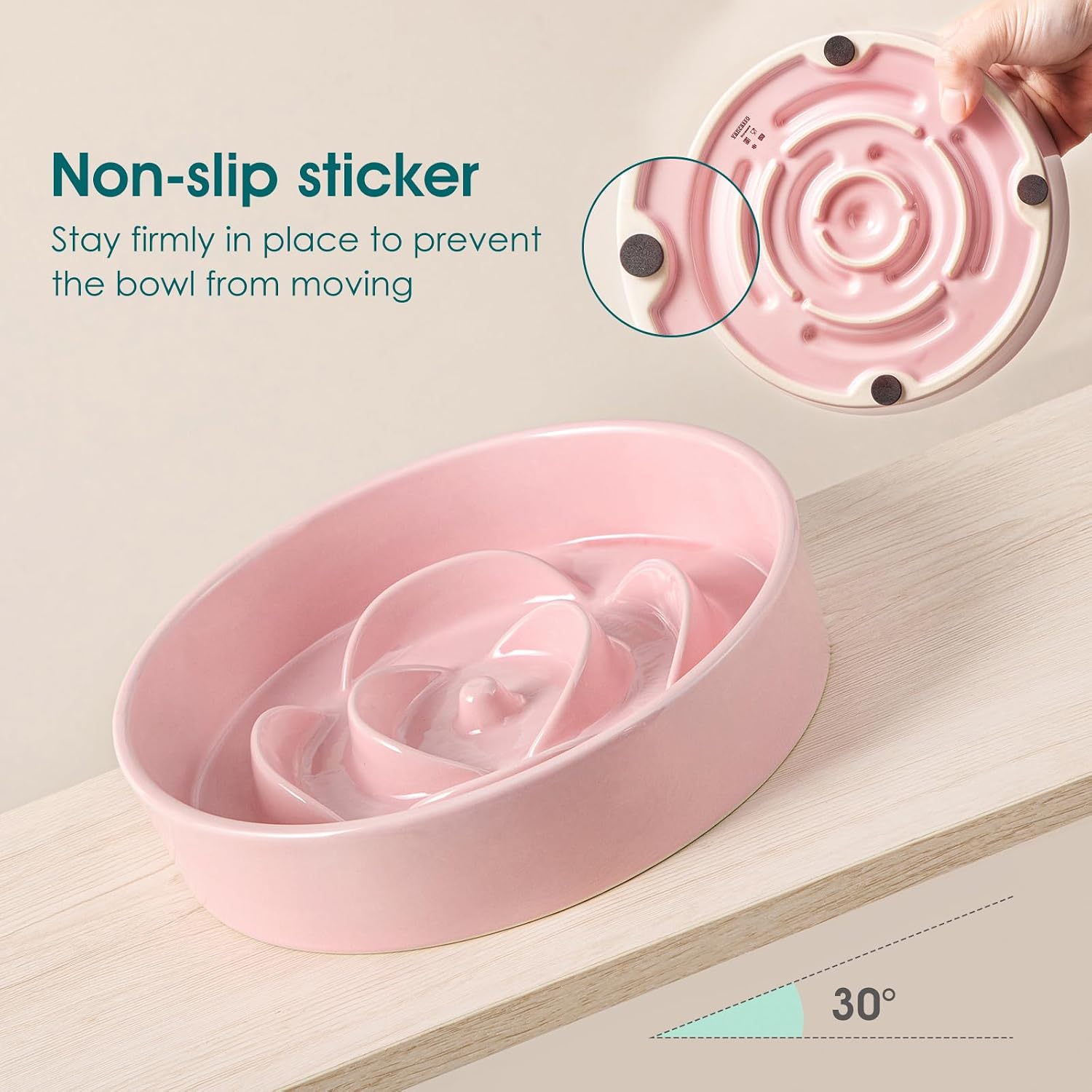 Ceramic Slow Feeder Dog Bowl, 0.6 Cup Puzzle Dish for Small Breeds | Maze Dog Food Bowl for Fast Eaters, Slow Feeding Design for Small Dogs and Cats, Promotes Healthy Eating Habits, Pink - view 6