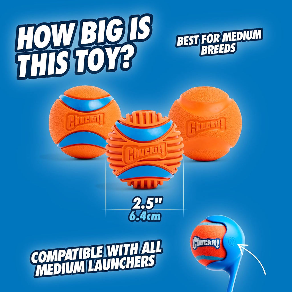 Dog balls - interactive dog toys, high-bounce fetch ball, ultra and rugged balls, durable - size medium, 2.5-inch diameter, set of 3 | durable trio includes floating ultra and rugged styles, keeps active pups chasing, retrieving and playing outdoors - view 3