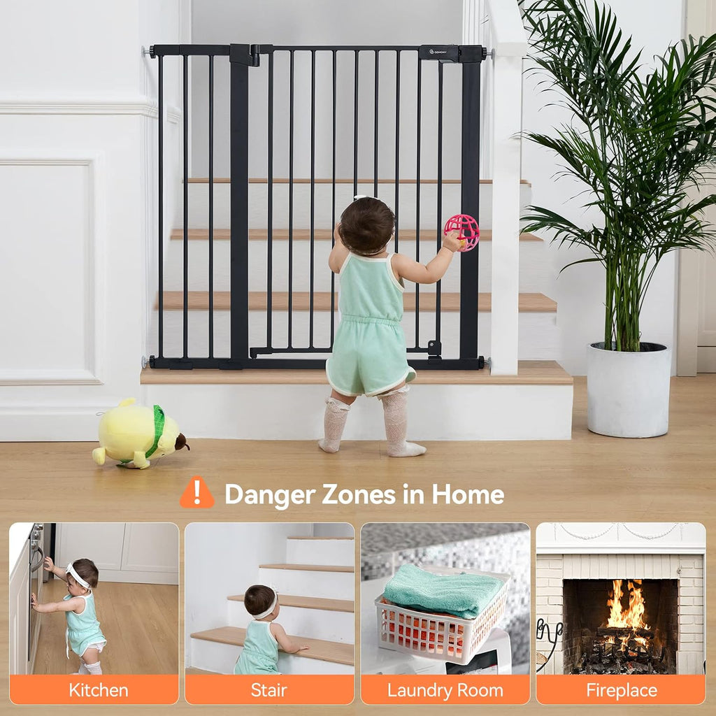 36" Extra Tall Baby Gate for Stairs, Fits 29.5" to 48.8" Openings | Auto Close Extra Wide Dog Gate for House, Pressure Mounted Easy Walk Through Pet Gate with Door, Black - view 3