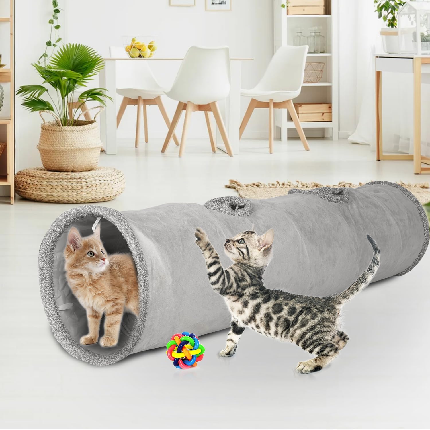 Cat Tunnels for Indoor Cats 51 Inch Collapsible Play Tube Peek Holes Toys | Collapsible cat tunnel play tube peek holes toys indoor active kittens big cats hideout crawl portable easy storage - view 8