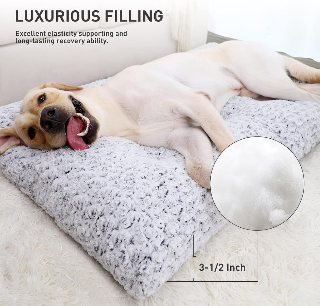 Washable dog bed medium size dog crate bed plush pet mat 35"x23" gray | deluxe plush comfy kennel pad, anti-slip bottom, deep sleeping mat for medium dogs, machine washable for easy cleaning - view 3