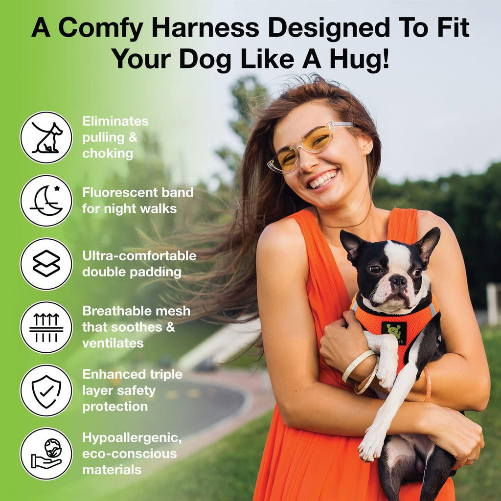 Step in Dog Harness, Reflective Chest Body Halter Vest, Orange | Luxury Soft Dog Harnesses for Dogs Under 26 lbs, Double Layered Breathable Mesh Fabric, Safety Buckle & Rapid Fastener - view 3