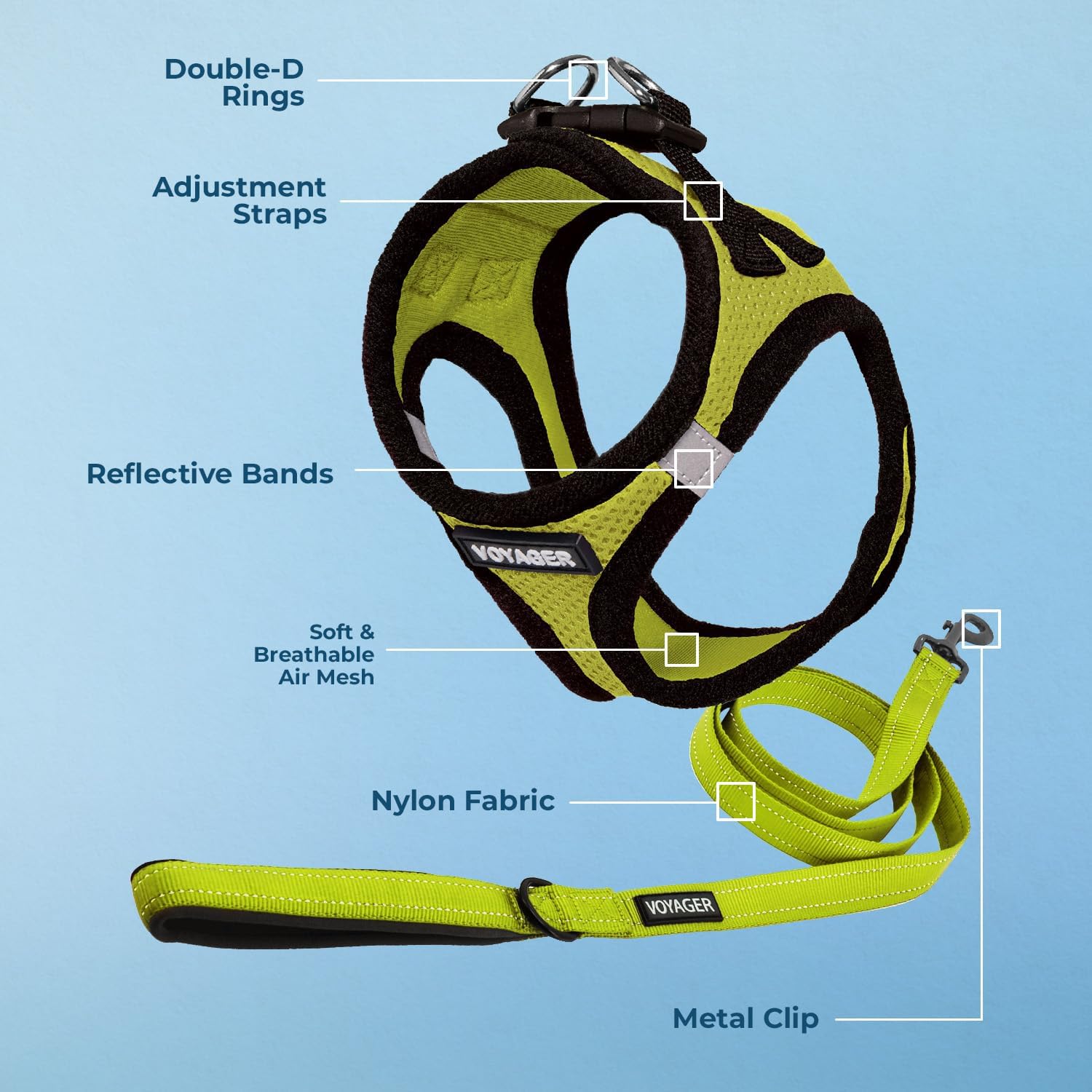 Voyager Step-in Air All Weather Mesh Harness and Reflective Dog 5ft Leash Combo with Neoprene Handle, for Small, Medium and Large Breed Puppies - Lime/Black Trim, Small - view 3