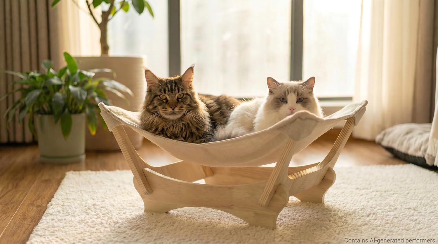 Large Sisal Cat Scratcher Bed, Wooden Lounge for Large & Multi-Cat Homes | Large 24.5" Sisal-Style Cat Scratcher Bed, Wooden Lounge for Indoor Cats, Protects Sofa & Carpet, Modern Cat Furniture - view 3