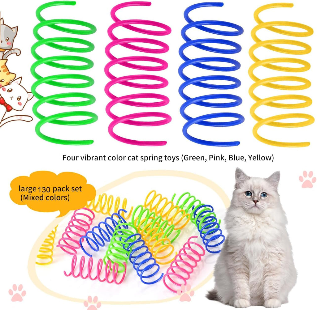 130 Pack Cat Spring Toy, Colorful Interactive Cat Toy Plastic Coil Spiral Springs for Indoor Cats Kitten Swatting, Biting, Hunting - view 5