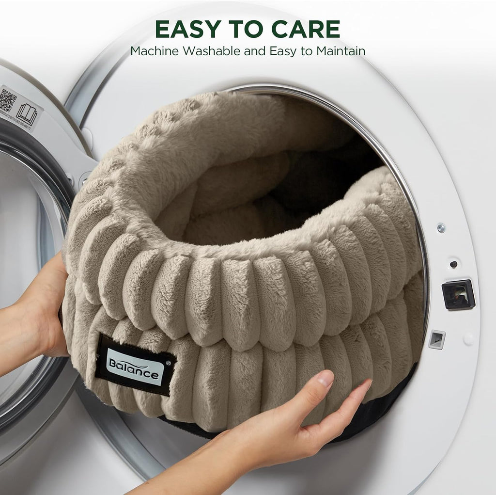 Cat Bed Kitten Bed, Washable Round Cat Beds for Indoor Cats,Super Soft Plush Faux Fur Pet Bed for Puppy and Kitten with Anti-Slip Bottom - view 7
