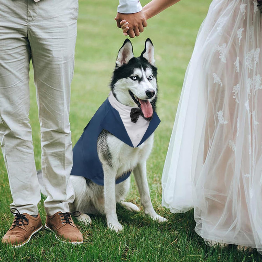 Dog Tuxedo, Dog Suit and Bandana Set, Dogs Costume with D-Ring | Formal Dog Outfit with Detachable Bowtie Collar for Wedding, Birthday, Party, Christmas, Halloween, Royal Blue M - view 4