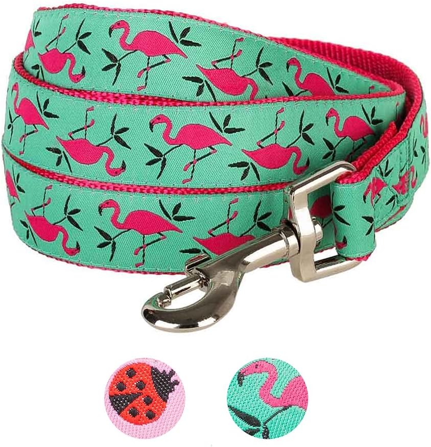 Essentials 2 Patterns Durable Pink Flamingo on Light Emerald Dog Leash 5 ft x 5/8", Small, Basic Nylon Leashes for Dogs - view 4