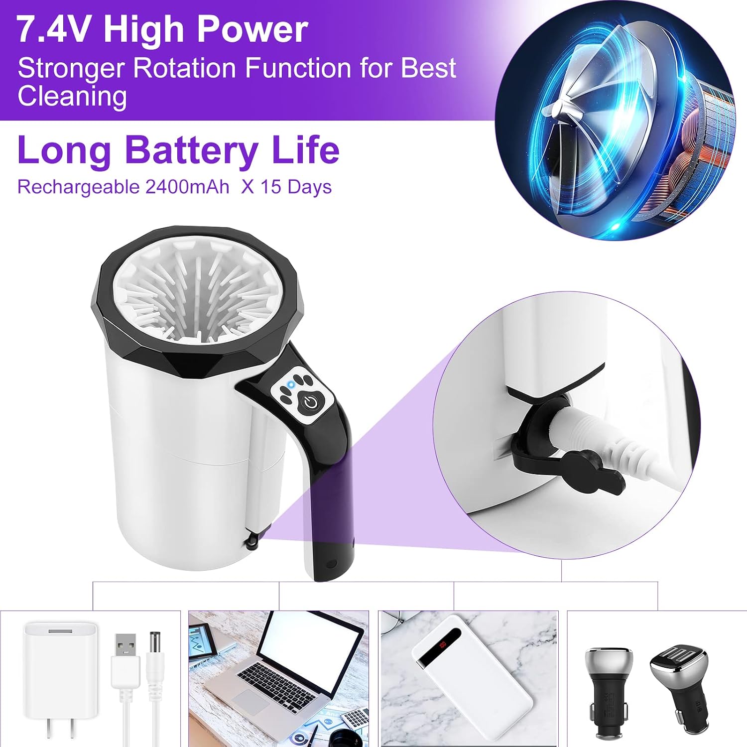 Rechargeable Automatic Dog Paw Cleaner, 2 in 1 Portable Dog Paw Washer Cup | Pet Paw Cleaner with Soft Silicone Brush, 7.4V High Power, Dog Foot Washer Suitable for Big Dog/Cat Grooming, Black - view 2