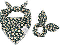 Dog Bandanas & Matching Scrunchie Set Girl Dog Scarf Bibs with Bow Scrunchie for Medium Large Dogs Pet Owner Gifts Flower Black