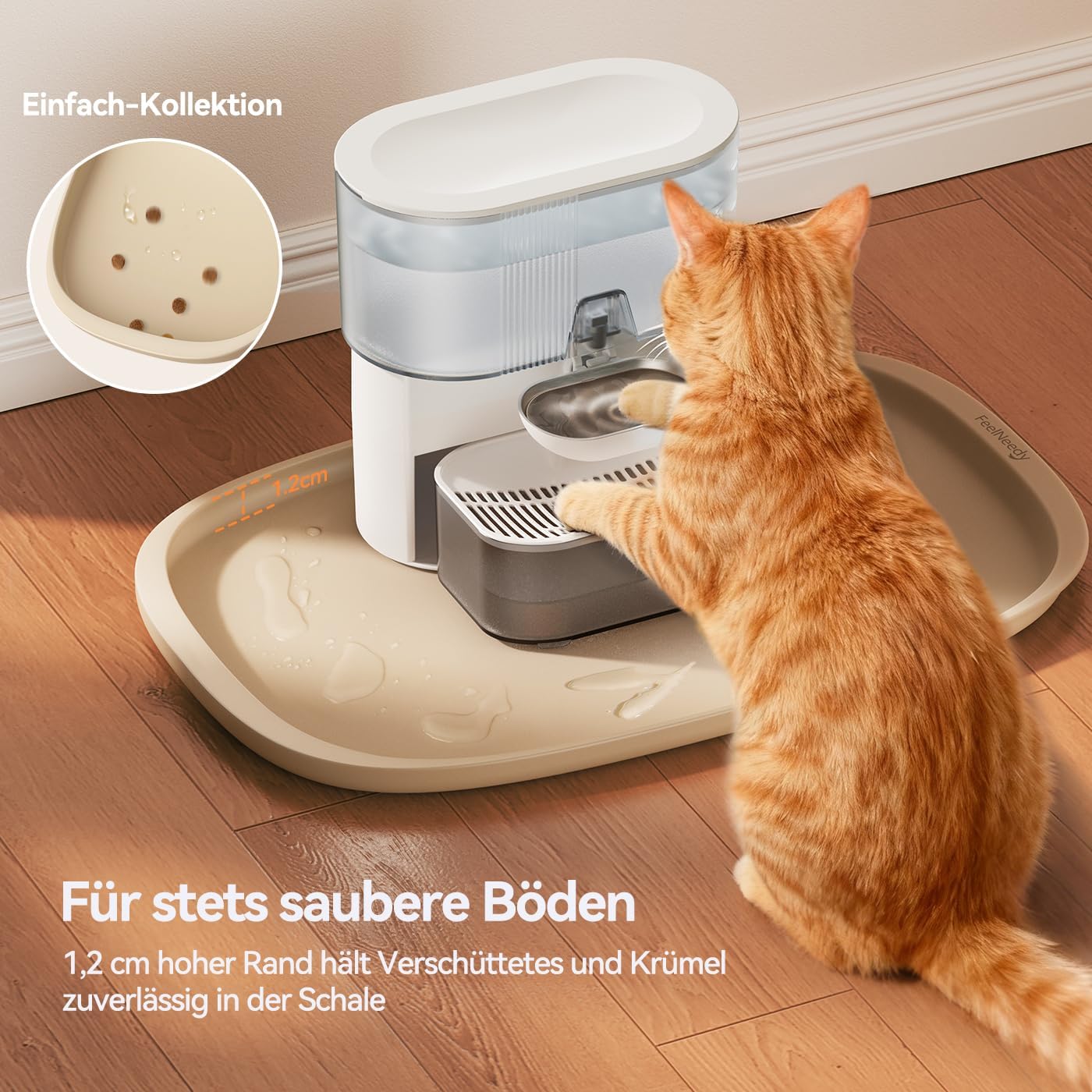 Silicone Cat & Dog Food Mat Waterproof, High Raised Edges for Leakage Protection, Dog Mat for Food and Water, Non-Slip Drip Tray, Easy Clean 18 * 12 * 0.5 inches Feeding Pad (Small, Beige) - view 3