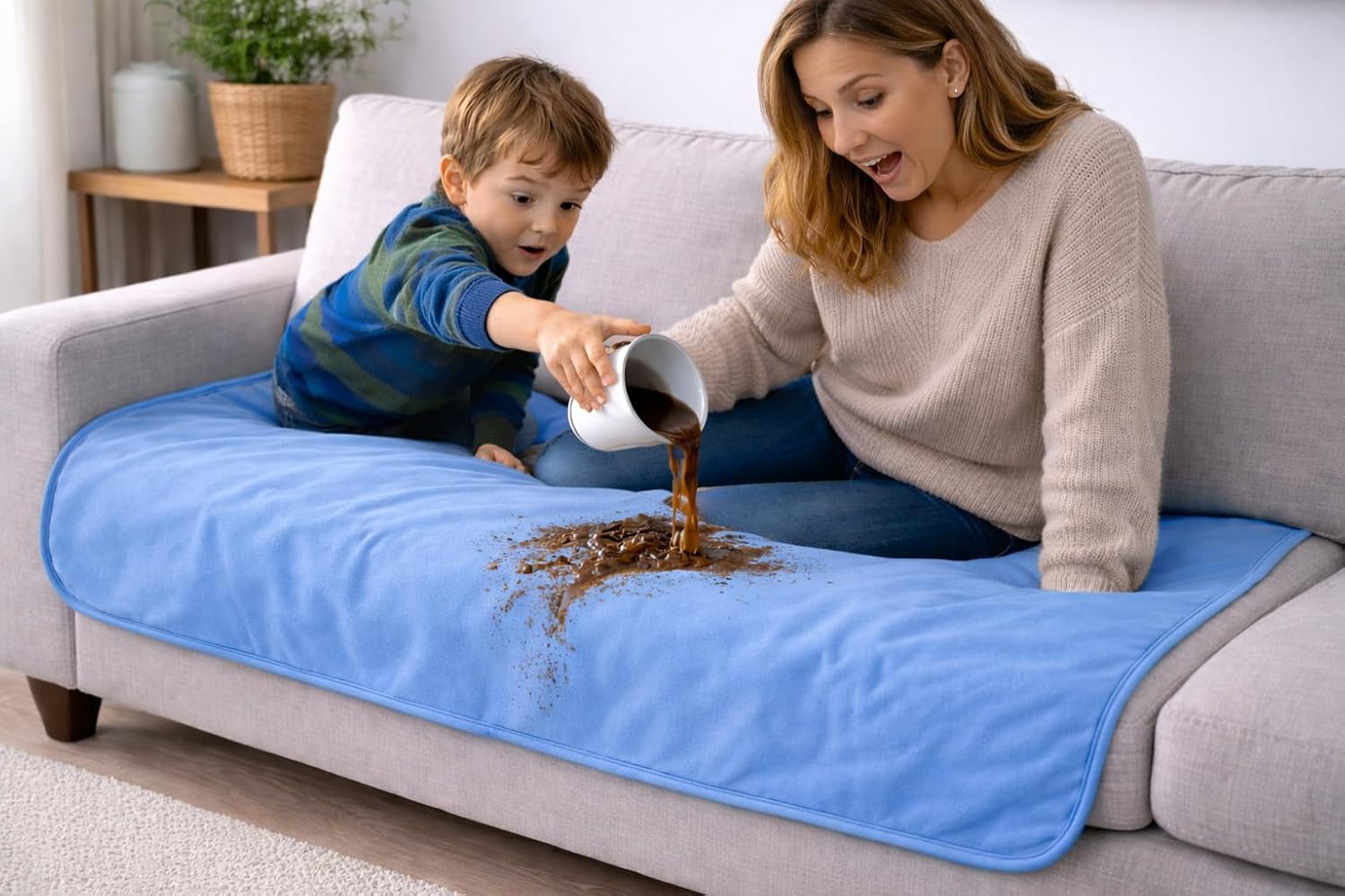 Pink/blue waterproof blanket jumbo 80x60 | 100% leakproof for messy moments, pets and spills, machine wash & dry - view 3