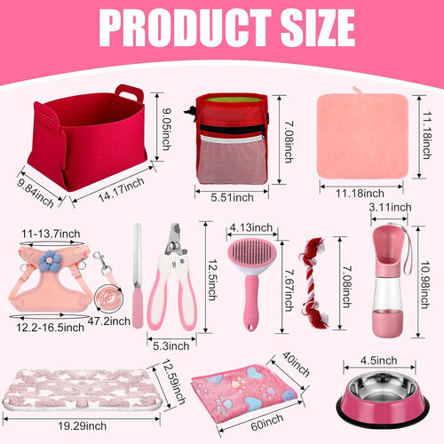 50 Pcs Puppy Supplies Starter Kit for Small Dogs Puppy Essentials Includes Leash, Bowls, Teeth Brushes, Water Bottle, and More Accessories for Dogs Pet Day Welcome Gift(Pink) - view 2