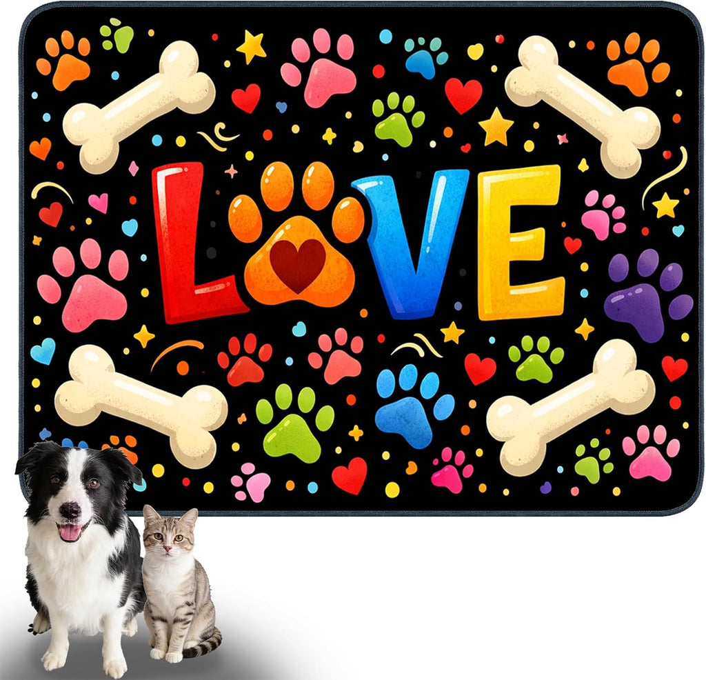 Playful Puppy Pet Food Mat Polyester 23.62x17.71 Inches | Pet Supplies Food Mat Dog Bowl Spill Pad Feeding Tray Kitchen Patio Pet Dining Nook (Puppy Design) - view 7