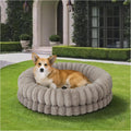 Luxury donut dog bed, 30 inches round dog bed medium size dogs washable, orthopedic calming dogs bed for pets with anti-slip bottom, oatmeal