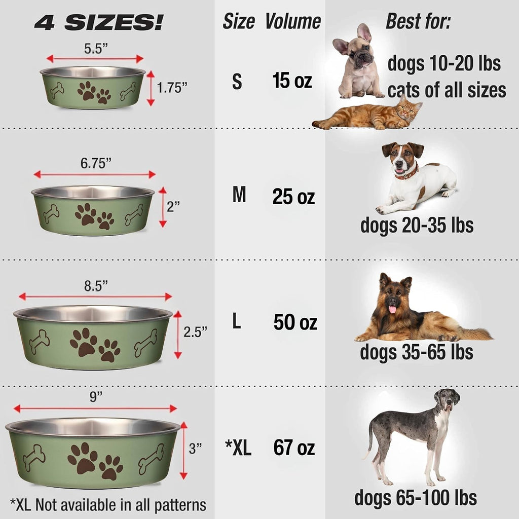 Bella Dog Bowls- Stainless Steel Dog & Cat Bowls - Spill Proof Dog Food Bowl, Cat Bowl, Puppy Essentials & Pet Supplies Great for Home & Travel (Small 10-20 lbs, Artichoke) - view 7