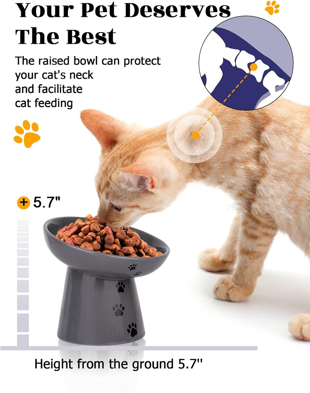 Slow Feeder Cat Bowl, Ceramic Cat Slow Feeder Bowl, 6 Inches, Elevated, Anti Vomiting for Dry and Wet Food, Gray - view 4