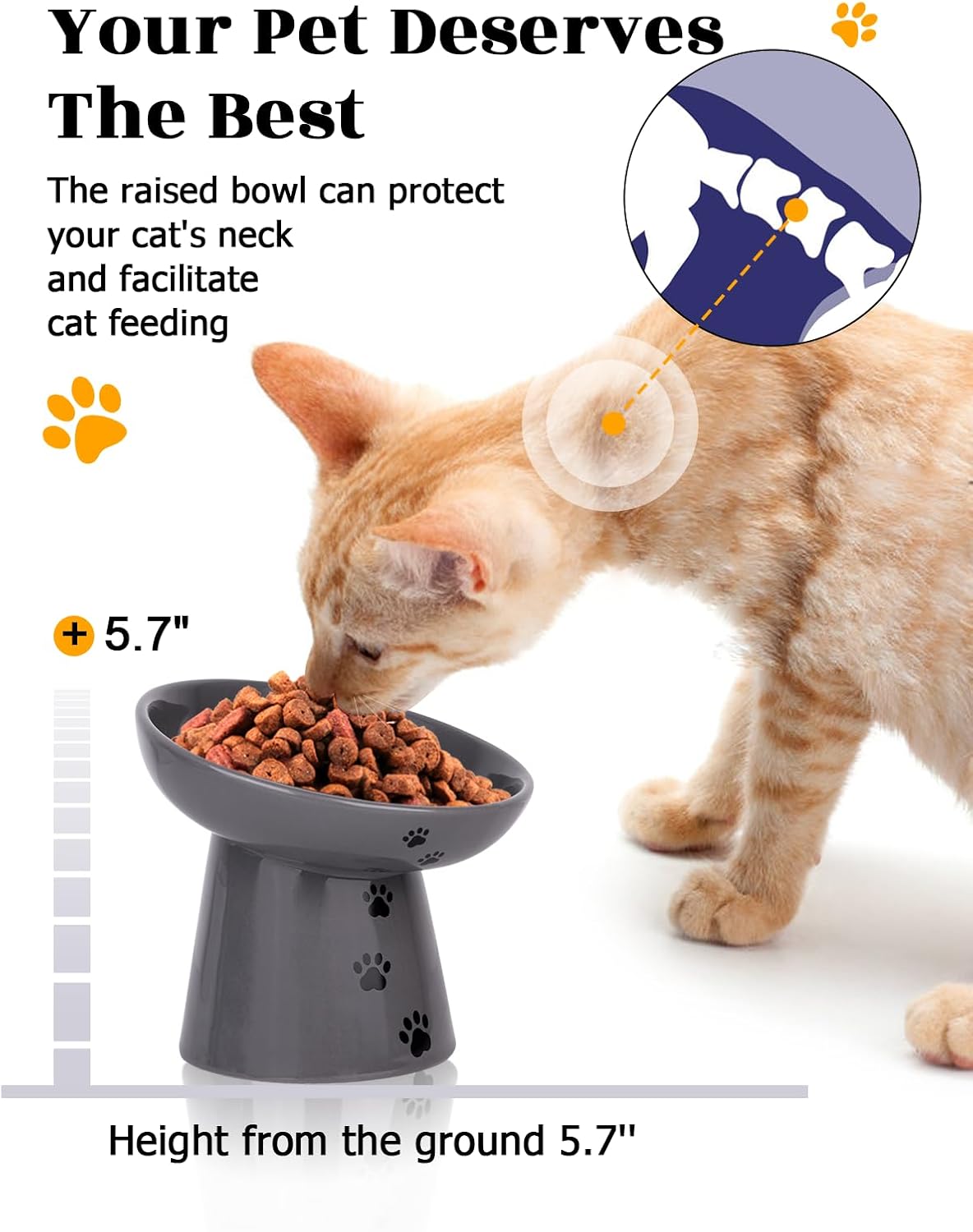 Slow Feeder Cat Bowl, Ceramic Cat Slow Feeder Bowl, 6 Inches, Elevated, Anti Vomiting for Dry and Wet Food, Gray - view 4