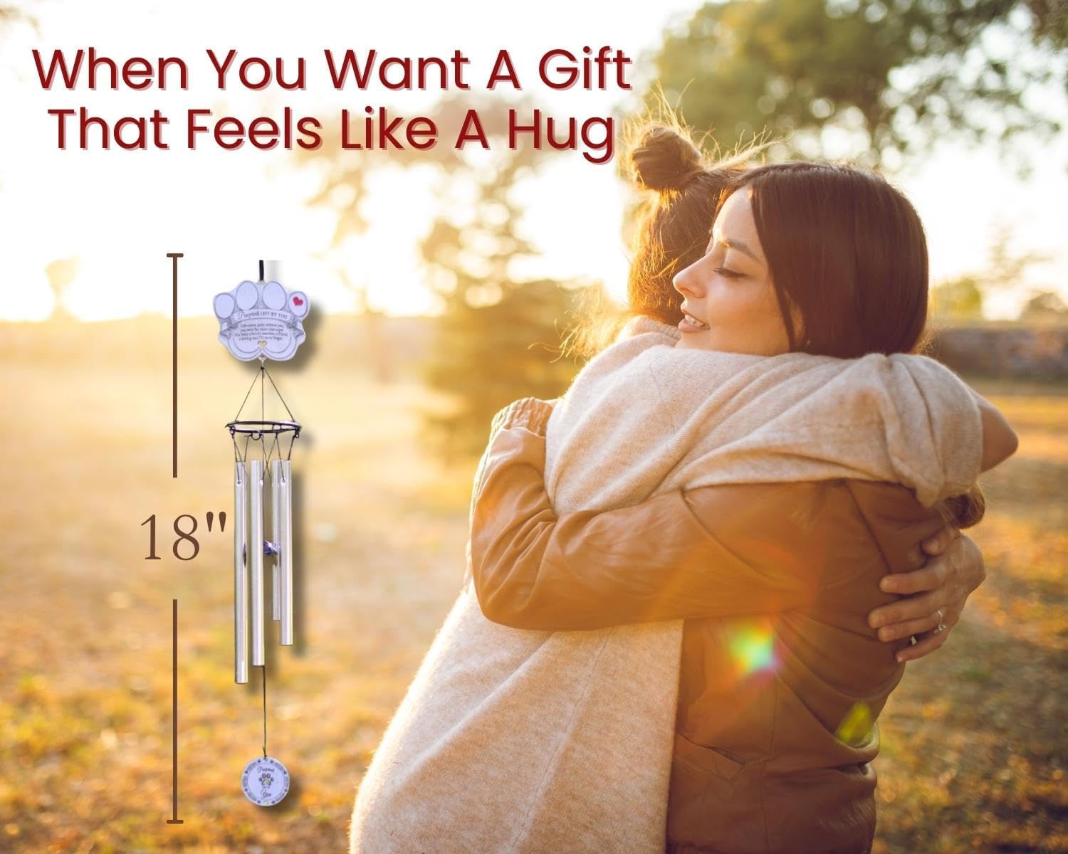 Pet memorial wind chime - 18" metal casted pawprint wind chime - a beautiful remembrance gift for a grieving pet owner - includes pawprints left by you poem card - view 5