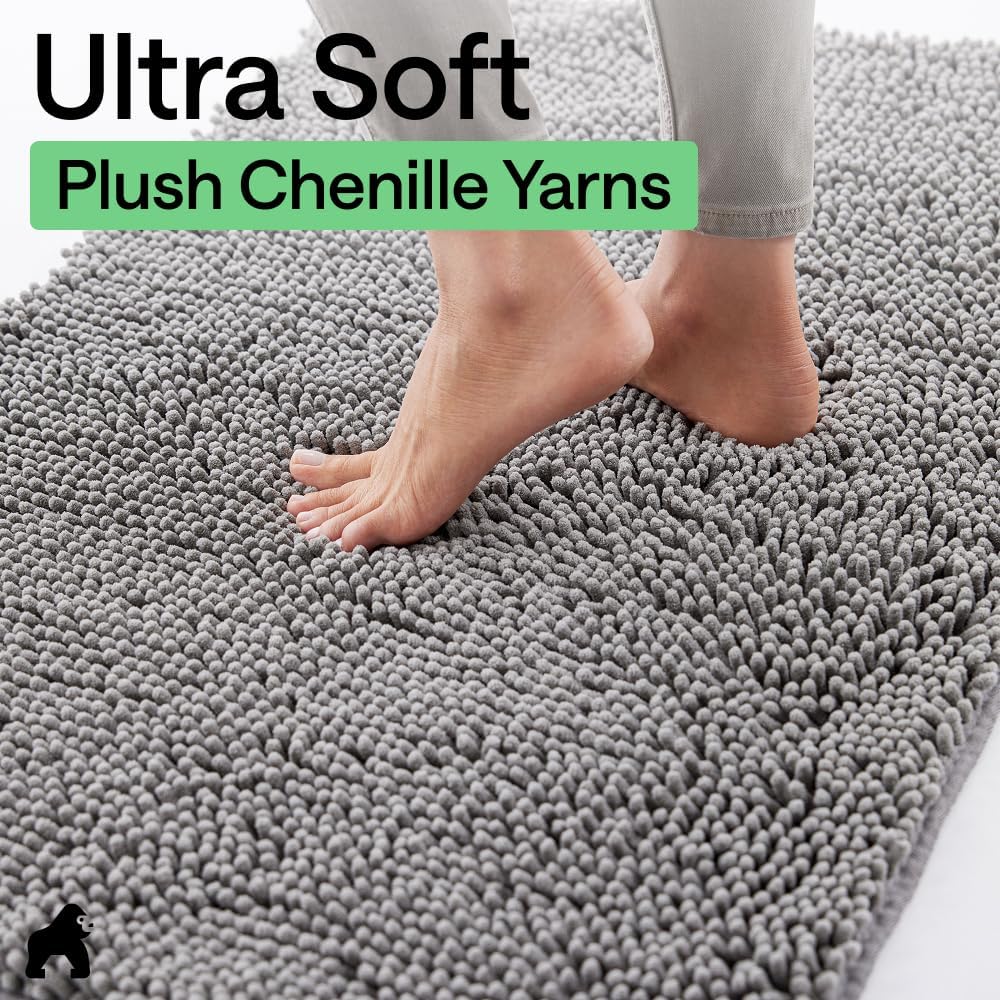 Dog door mat, machine washable rug absorbent doormat captures moisture mud dirt, quick dry soft chenille entryway rugs indoor entrance mats for dog paws, 24x17 grey - view 7