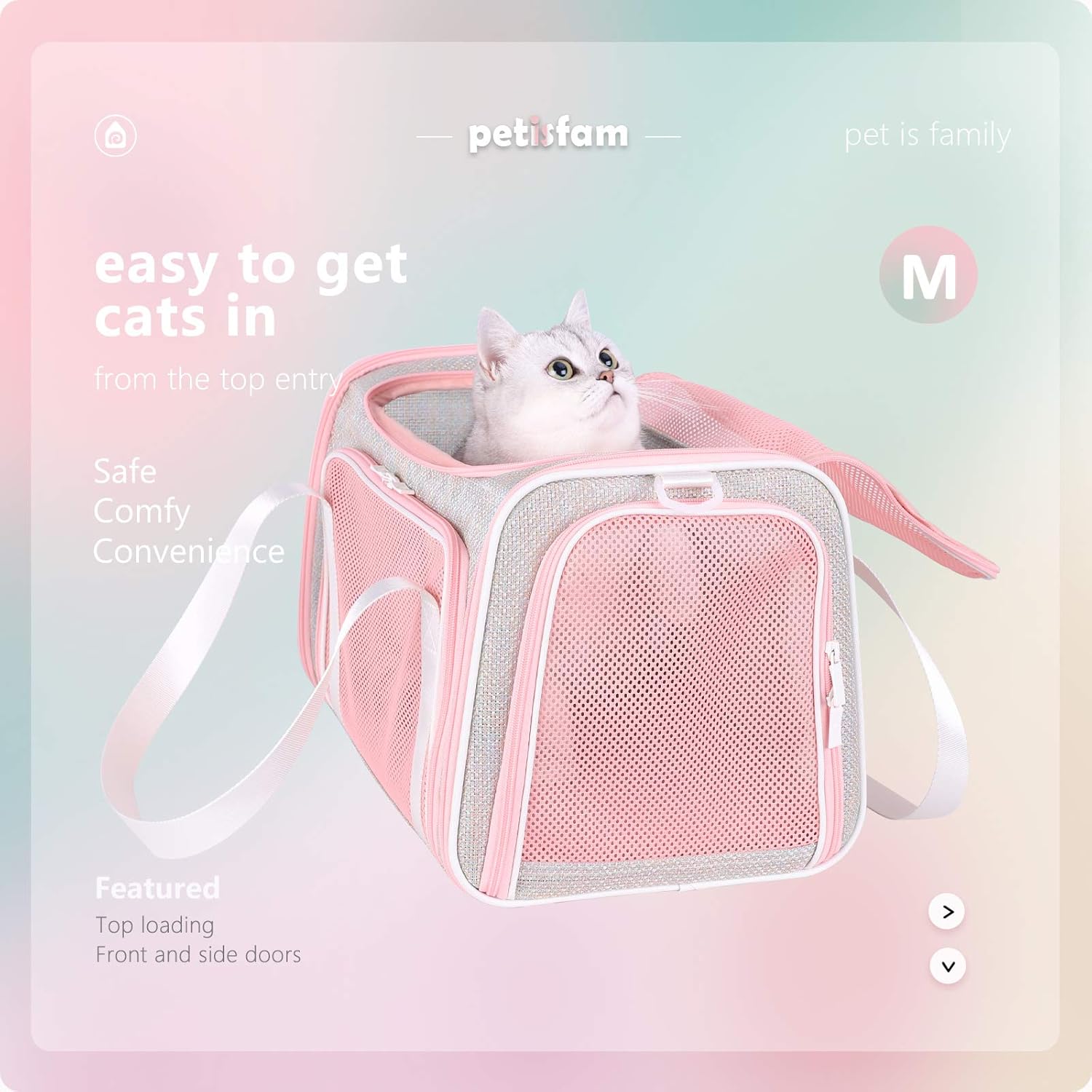 Soft cute travel pet carrier bag for medium cats, kitty and puppy, fantasy pink, M - view 2