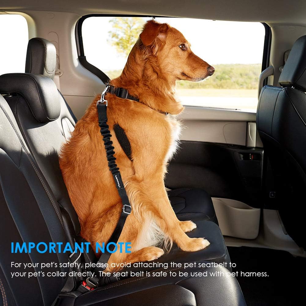 Retractable Dog Seat Belt, Adjustable Safety Belt, 2 Pack | Elastic Bungee, Heavy Duty, 360° Swivel, Fits Most Vehicles, Small to Large Dogs, Zinc Alloy Clip - view 2