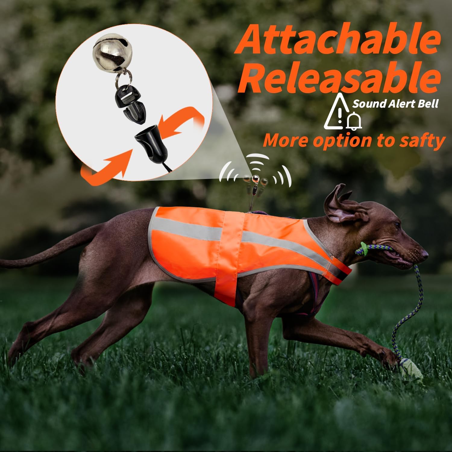 Reflective Dog Vest for Medium Large Breeds, High Visibility Dog Safety Vest with Removable Bell Keep Safe from Hunting, Training & Cars Accidents - view 3