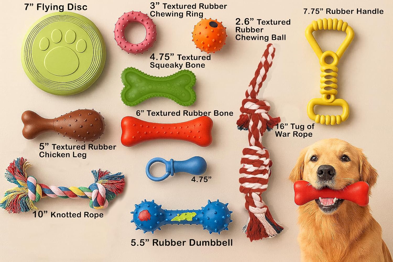 Chew toy natural rubber chew toy for interactive play toy ball rope rubber value set for small to medium breed dog mutt puppy - view 4