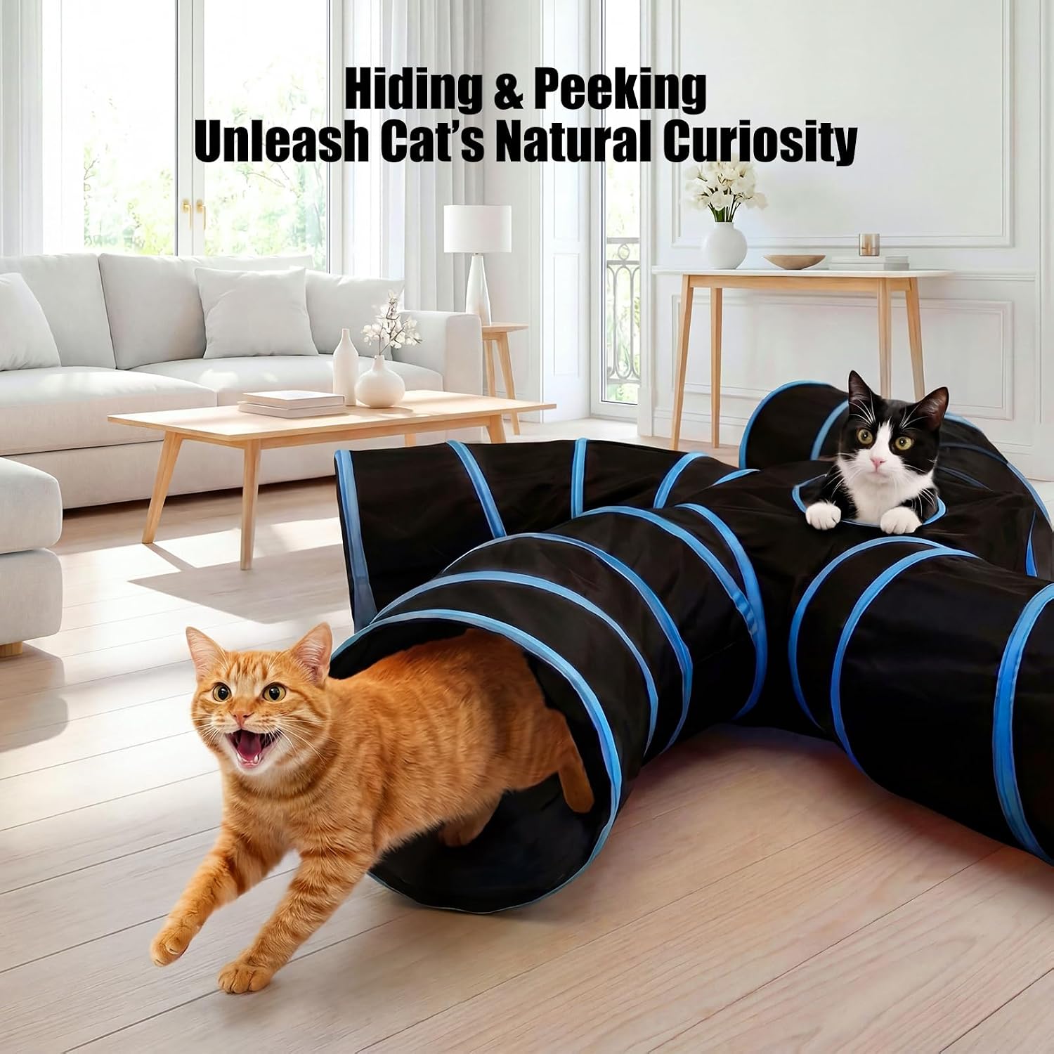 Cat Tunnel for Indoor Cats, 5 Way Cat Tubes and Tunnels Collapsible S-Shape Small Animal Tubes Kitty Tunnels Interactive Maze Cat Toy for Kitten Rabbit Ferret - 5 Way - view 5