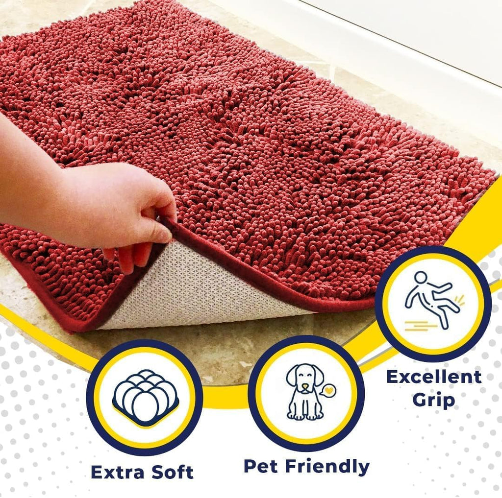 Super Water Absorbent Door Mat Indoor, Microfiber Quick Dry Chenille Entryway Rug, Slip Resistant Front Door Mat, Indoor Mats for Entryway, Machine Washable Pet Rug, Red 36"x72" - view 2