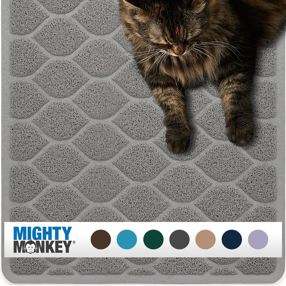Waterproof BPA Free Cat Litter Box Trapping Mat, Easy Clean Floors, Textured Backing, Soft on Sensitive Kitty Paws, Cats Accessories, Less Waste, Stays in Place, 35x23, Slate Gray