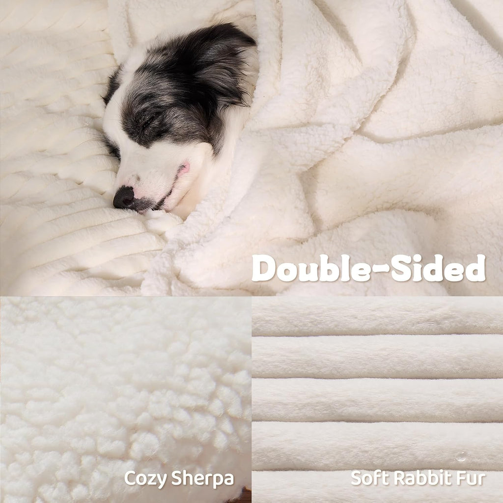 Waterproof calming cat blanket for indoor cats, noiseless soft plush dog blanket for pets, 500GSM thick faux fur pet throw, couch furniture protector for puppy, cream, 25x30IN - view 3