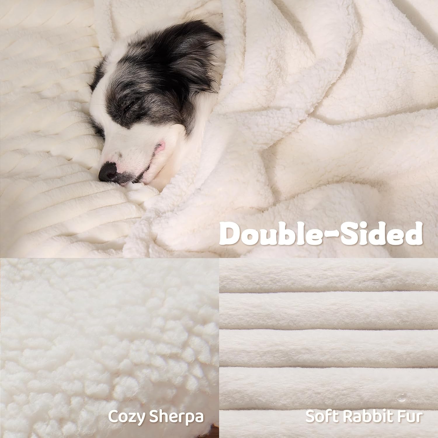 Waterproof calming cat blanket for indoor cats, noiseless soft plush dog blanket for pets, 500GSM thick faux fur pet throw, couch furniture protector for puppy, cream, 25x30IN - view 3