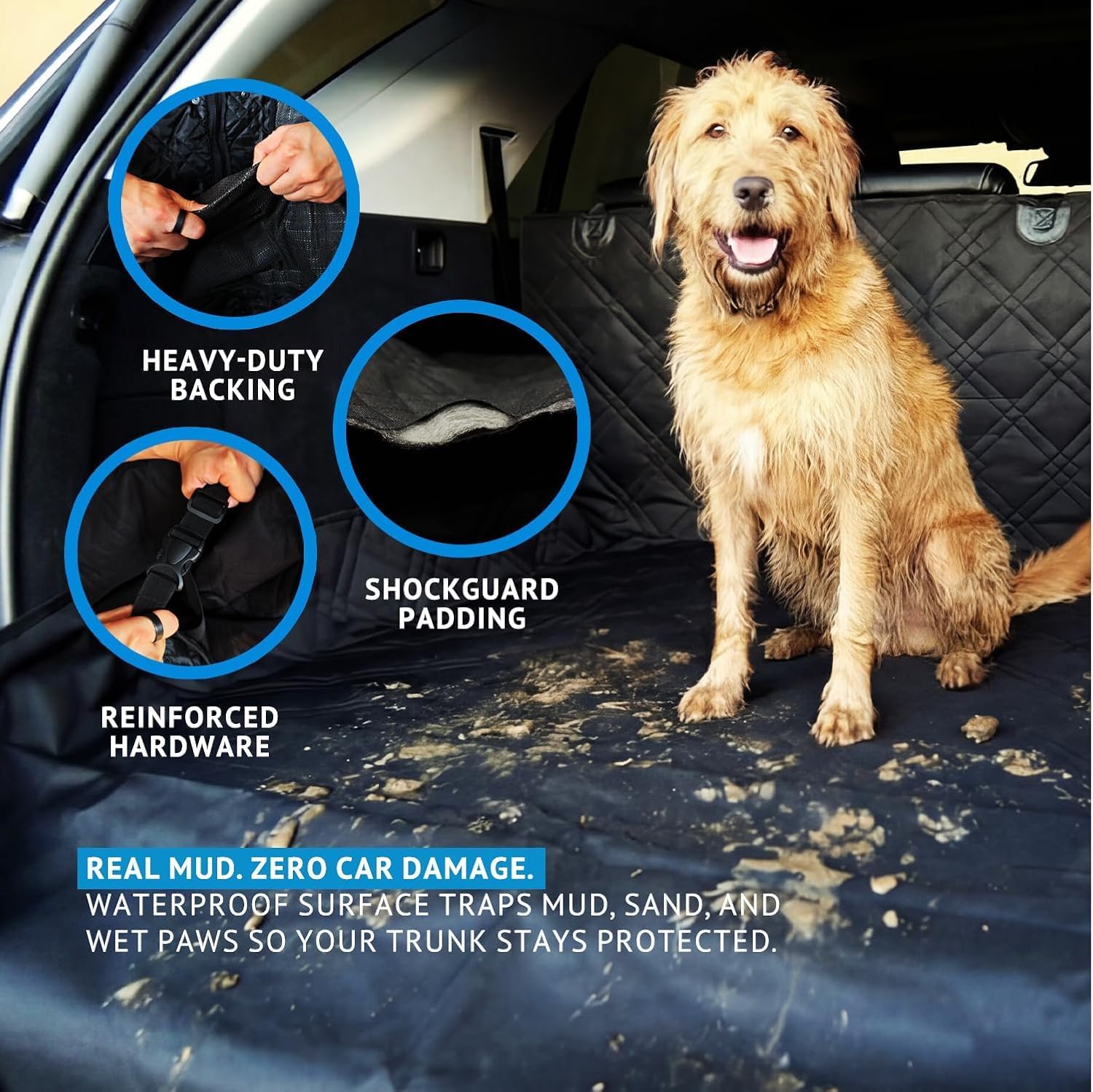SUV cargo liner for dogs 55"x106" heavy duty pet trunk cargo cover - dog car seat cover waterproof nonslip - dog hair, muddy paws, scratches cover protector for cars vans (X-large, black) - view 3
