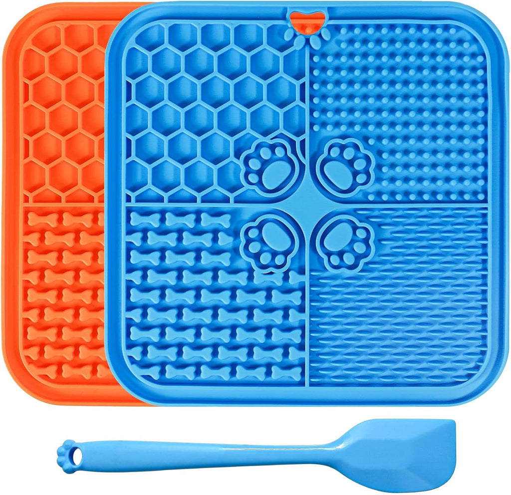 Lick Mat for Dogs, Slow Feeder with Suction Cups for Dog Anxiety Relief | Dog Lick Mat and Pet Food Mats, Pet Enrichment Toys for Bathing Station and Cat Grooming Blue & Orange