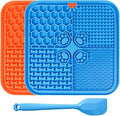 Lick Mat for Dogs, Slow Feeder with Suction Cups for Dog Anxiety Relief | Dog Lick Mat and Pet Food Mats, Pet Enrichment Toys for Bathing Station and Cat Grooming Blue & Orange
