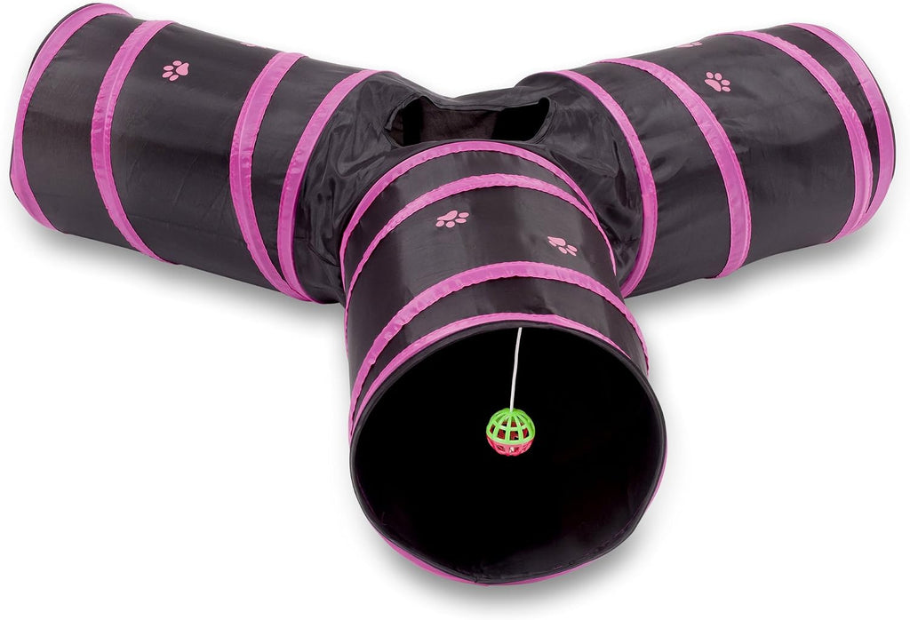 Cat tunnel - collapsible 3 way play toy - interactive tube toys for rabbits, kittens, and dogs - black/pink - view 2